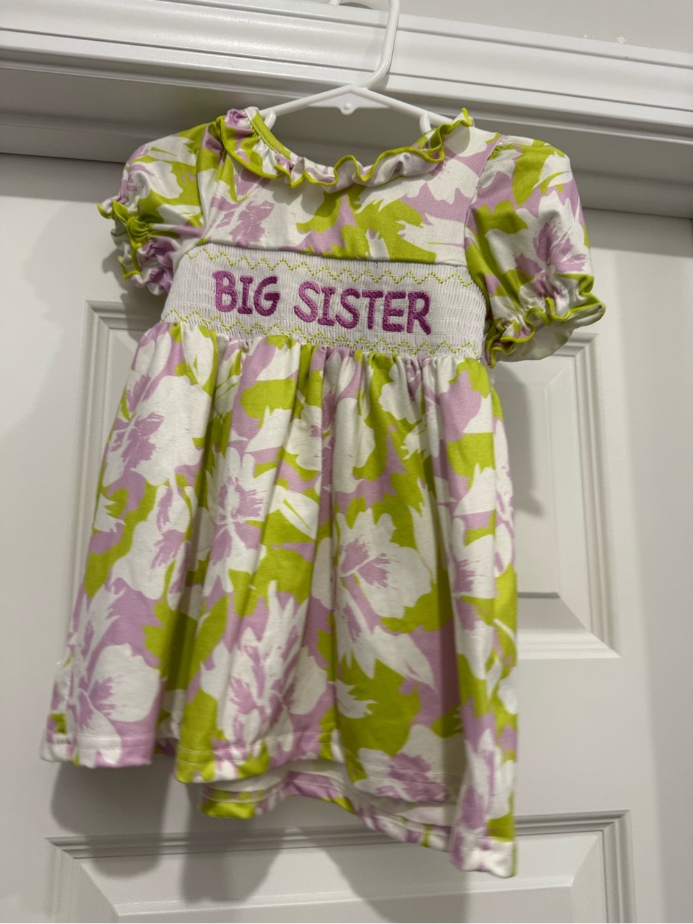 Big Sister Floral Smocked Kids Dress in Lilac and Lime